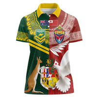 Mate Ma'a Tonga and Australia Kangaroo Women Polo Shirt - Nation Seal Kupesi Ngatu Aboriginal Art LT03 Female Red - Polynesian Pride