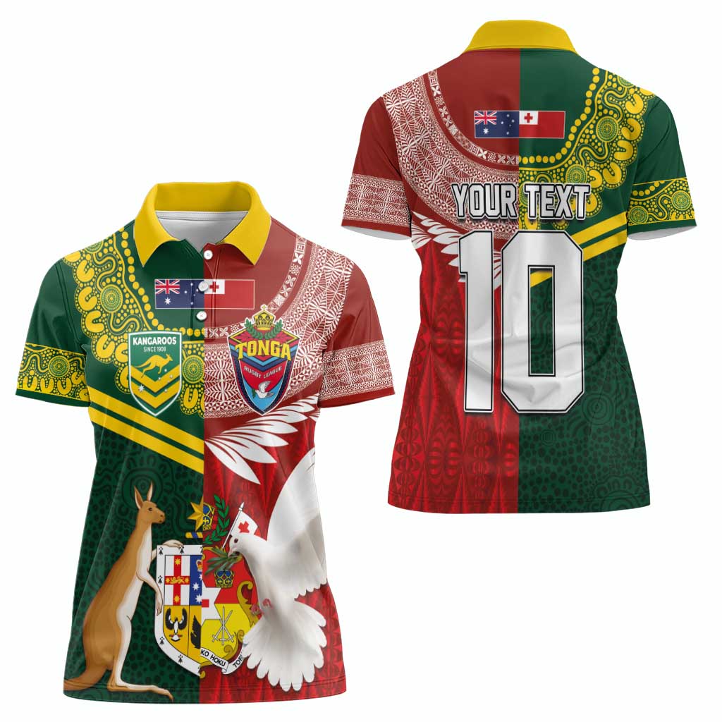 Mate Ma'a Tonga and Australia Kangaroo Women Polo Shirt - Nation Seal Kupesi Ngatu Aboriginal Art LT03 - Polynesian Pride