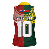 Custom Mate Ma'a Tonga and Australia Kangaroo Women Sleeveless Polo Shirt Nation Seal with Mascot Aboriginal and Tongan Kupesi Ngatu Art