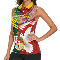 Custom Mate Ma'a Tonga and Australia Kangaroo Women Sleeveless Polo Shirt Nation Seal with Mascot Aboriginal and Tongan Kupesi Ngatu Art