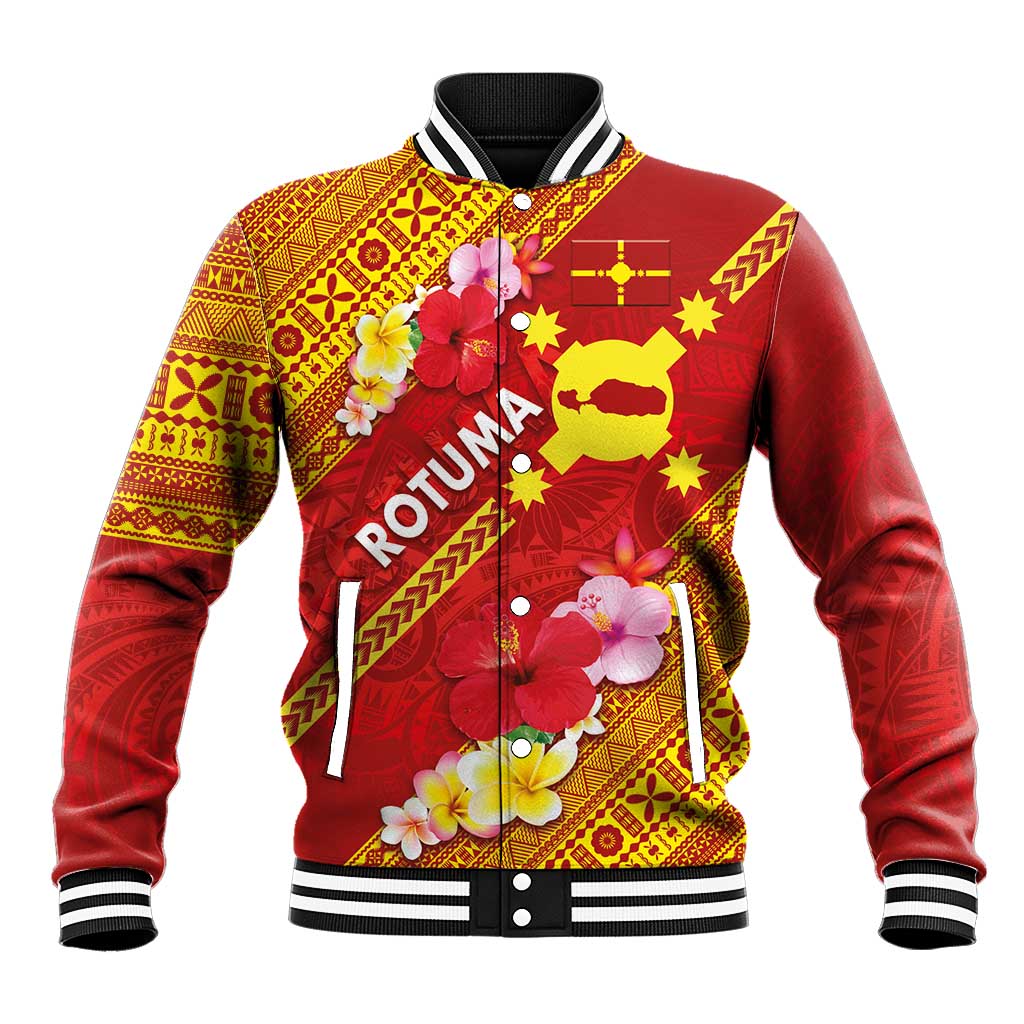 Rotuma Island Baseball Jacket Fijian Tapa with Polynesian Art and Hibiscus LT03 Unisex Red - Polynesian Pride