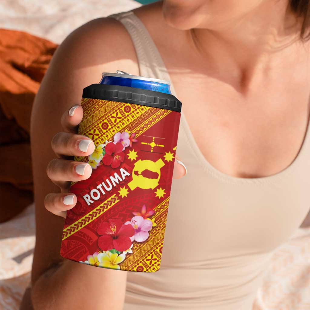 Rotuma Island 4 in 1 Can Cooler Tumbler Fijian Tapa with Polynesian Art and Hibiscus
