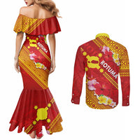 Rotuma Island Couples Matching Mermaid Dress and Long Sleeve Button Shirt Fijian Tapa with Polynesian Art and Hibiscus LT03 - Polynesian Pride