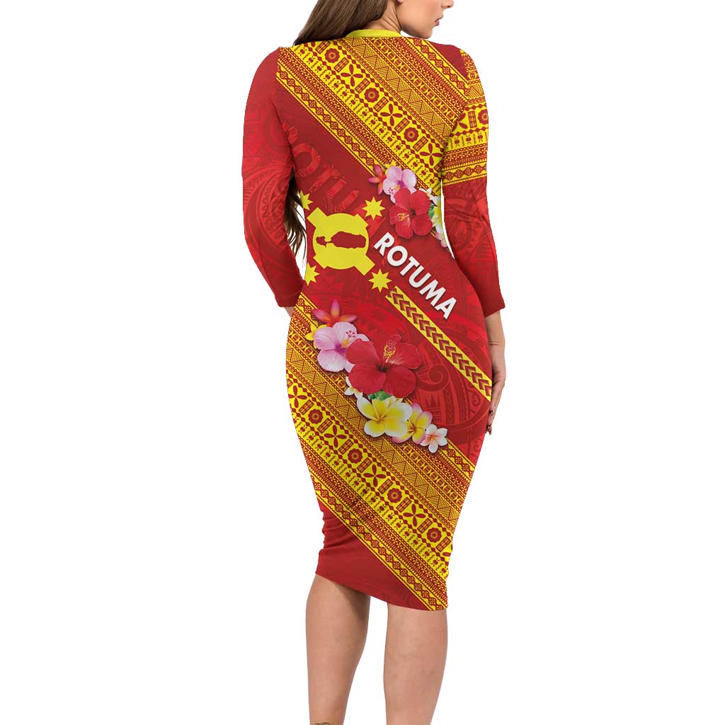 Rotuma Island Family Matching Long Sleeve Bodycon Dress and Hawaiian Shirt Fijian Tapa with Polynesian Art and Hibiscus LT03 - Polynesian Pride