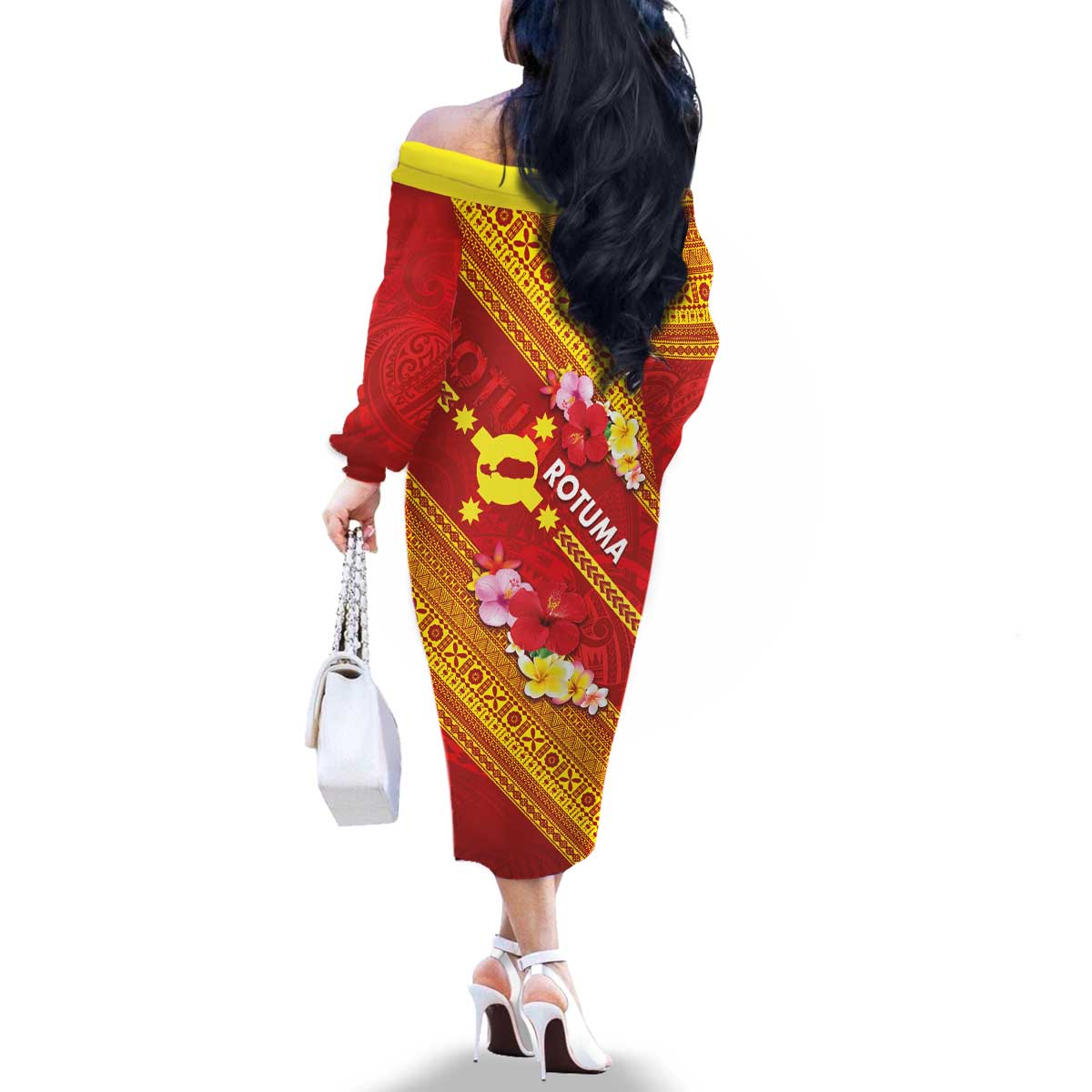 Rotuma Island Family Matching Off The Shoulder Long Sleeve Dress and Hawaiian Shirt Fijian Tapa with Polynesian Art and Hibiscus LT03 - Polynesian Pride