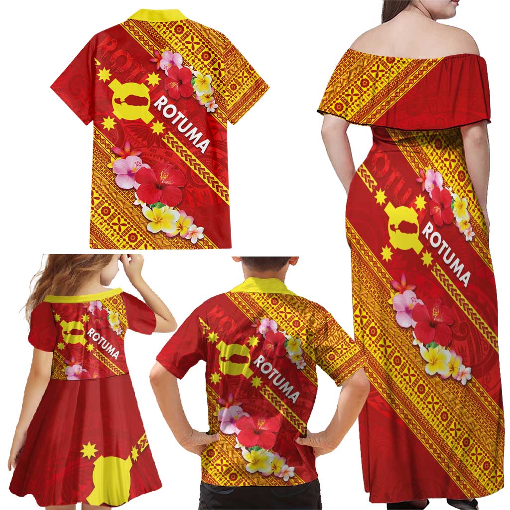 Rotuma Island Family Matching Off Shoulder Maxi Dress and Hawaiian Shirt Fijian Tapa with Polynesian Art and Hibiscus LT03 - Polynesian Pride