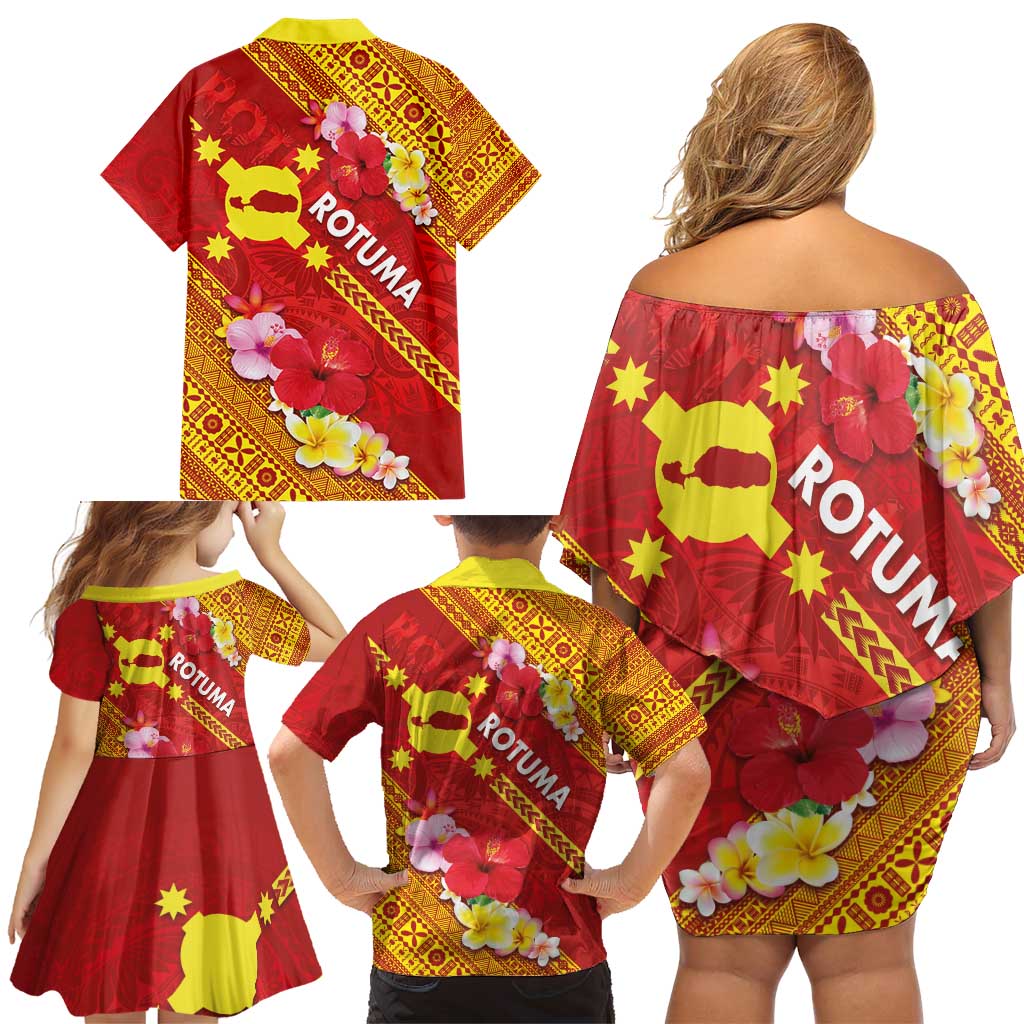 Rotuma Island Family Matching Off Shoulder Short Dress and Hawaiian Shirt Fijian Tapa with Polynesian Art and Hibiscus LT03 - Polynesian Pride