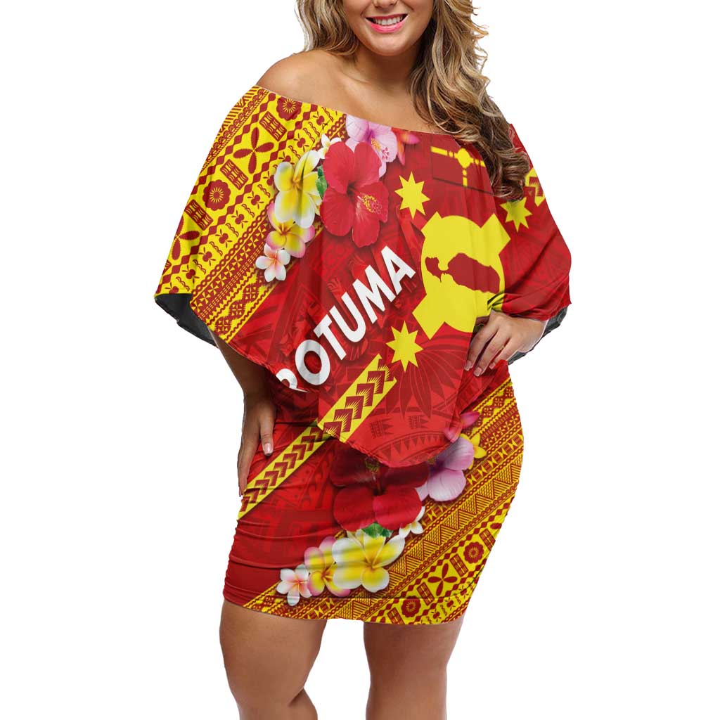 Rotuma Island Family Matching Off Shoulder Short Dress and Hawaiian Shirt Fijian Tapa with Polynesian Art and Hibiscus LT03 Mom's Dress Red - Polynesian Pride