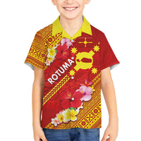 Rotuma Island Family Matching Off Shoulder Short Dress and Hawaiian Shirt Fijian Tapa with Polynesian Art and Hibiscus LT03 Son's Shirt Red - Polynesian Pride
