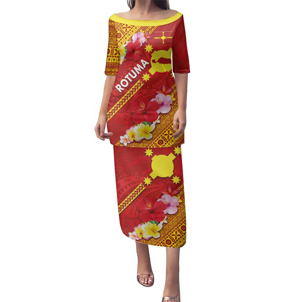 Rotuma Island Family Matching Puletasi and Hawaiian Shirt Fijian Tapa with Polynesian Art and Hibiscus