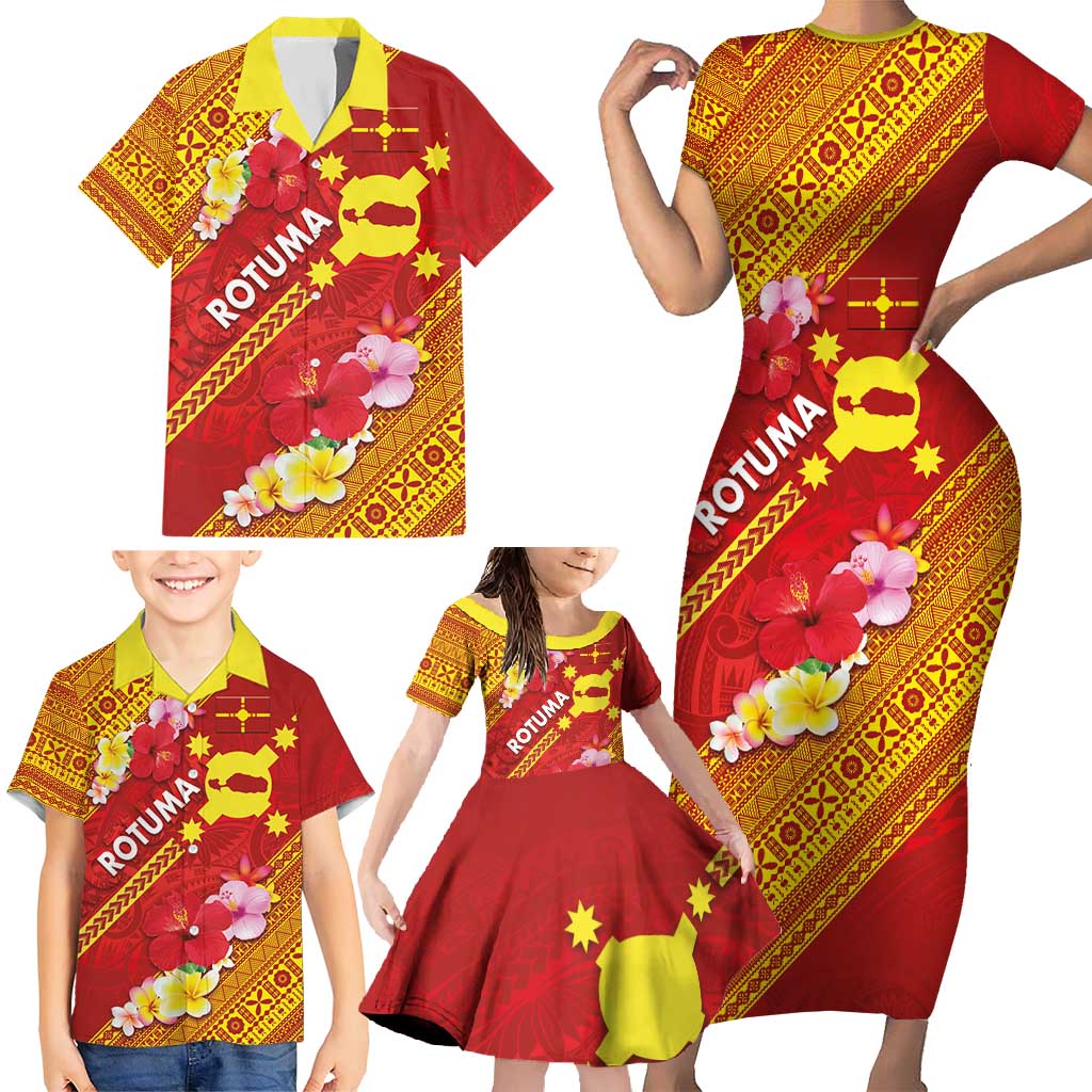Rotuma Island Family Matching Short Sleeve Bodycon Dress and Hawaiian Shirt Fijian Tapa with Polynesian Art and Hibiscus LT03 - Polynesian Pride