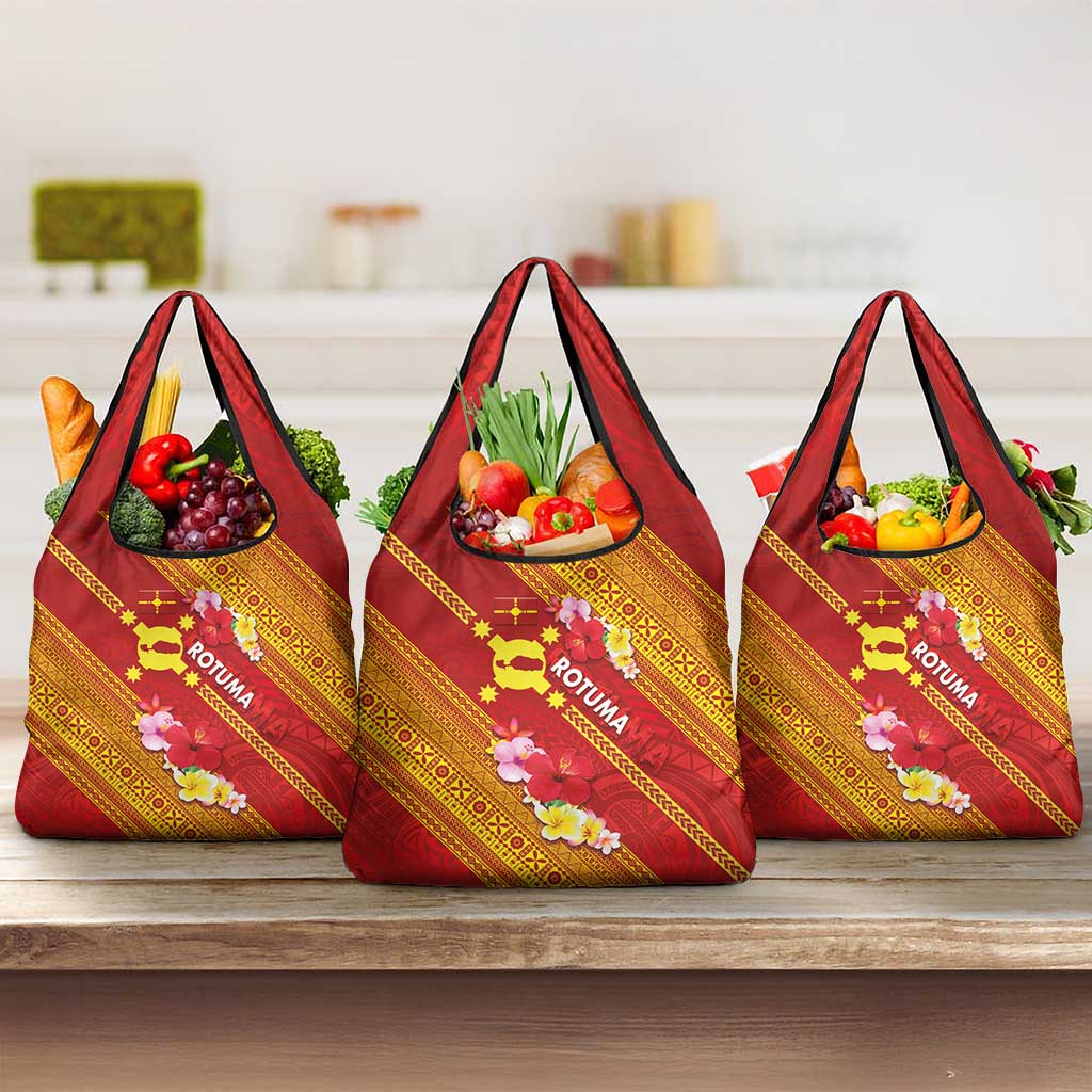 Rotuma Island Grocery Bag Fijian Tapa with Polynesian Art and Hibiscus