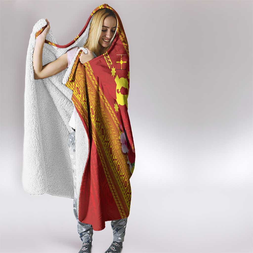Rotuma Island Hooded Blanket Fijian Tapa with Polynesian Art and Hibiscus
