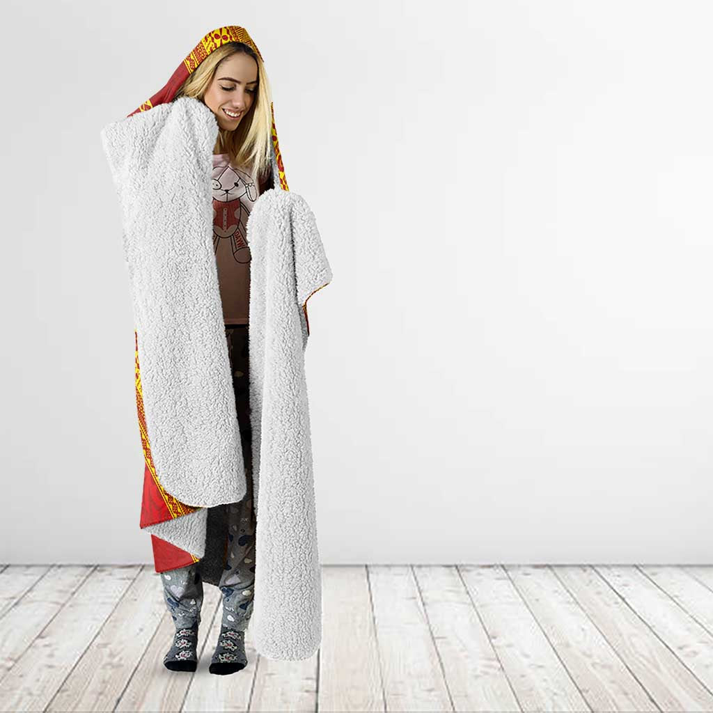 Rotuma Island Hooded Blanket Fijian Tapa with Polynesian Art and Hibiscus