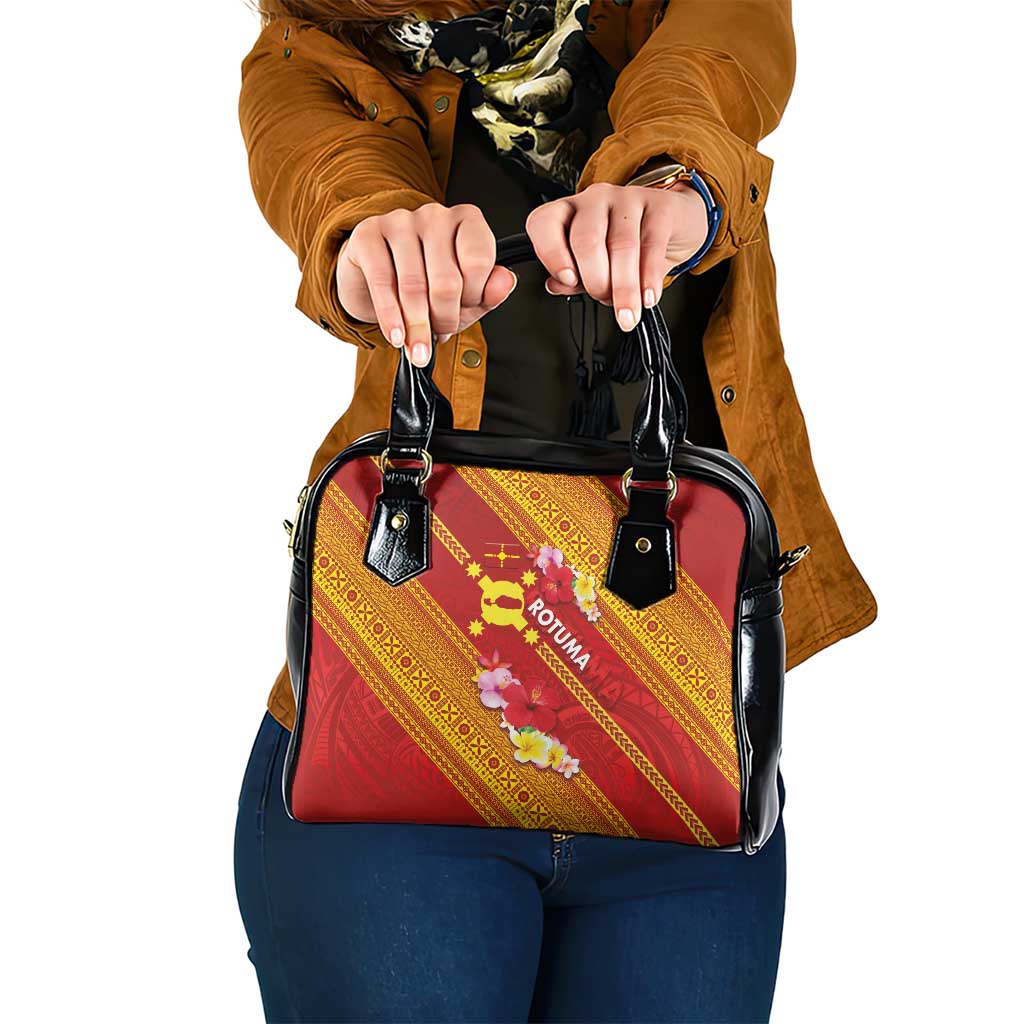 Rotuma Island Shoulder Handbag Fijian Tapa with Polynesian Art and Hibiscus