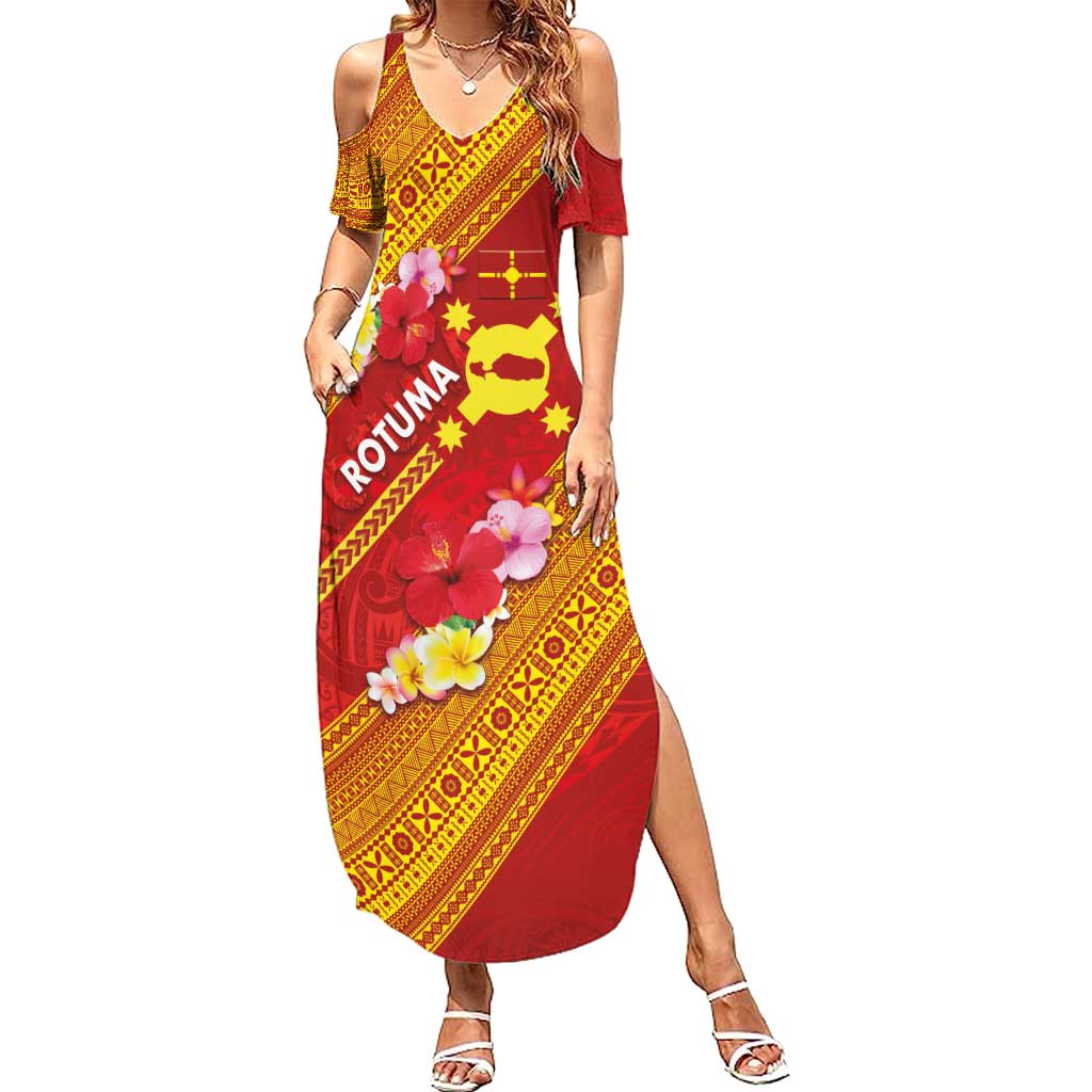 Rotuma Island Summer Maxi Dress Fijian Tapa with Polynesian Art and Hibiscus