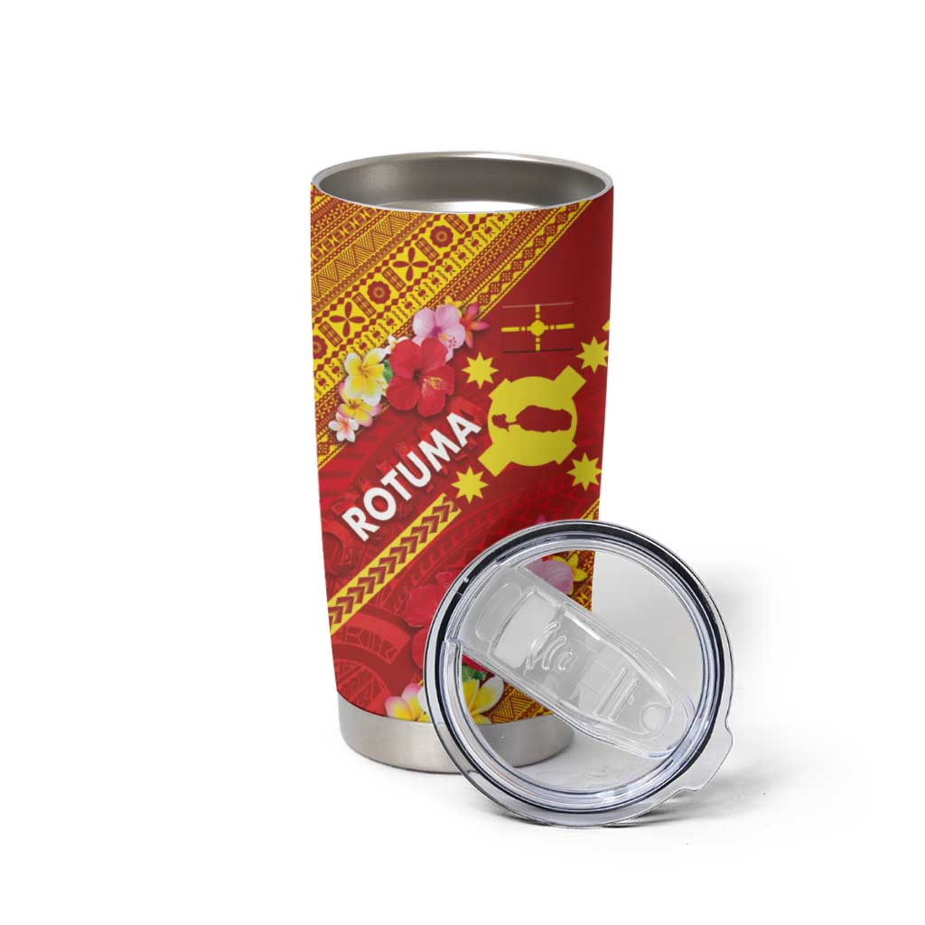 Rotuma Island Tumbler Cup Fijian Tapa with Polynesian Art and Hibiscus