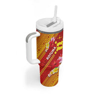 Rotuma Island Tumbler With Handle Fijian Tapa with Polynesian Art and Hibiscus