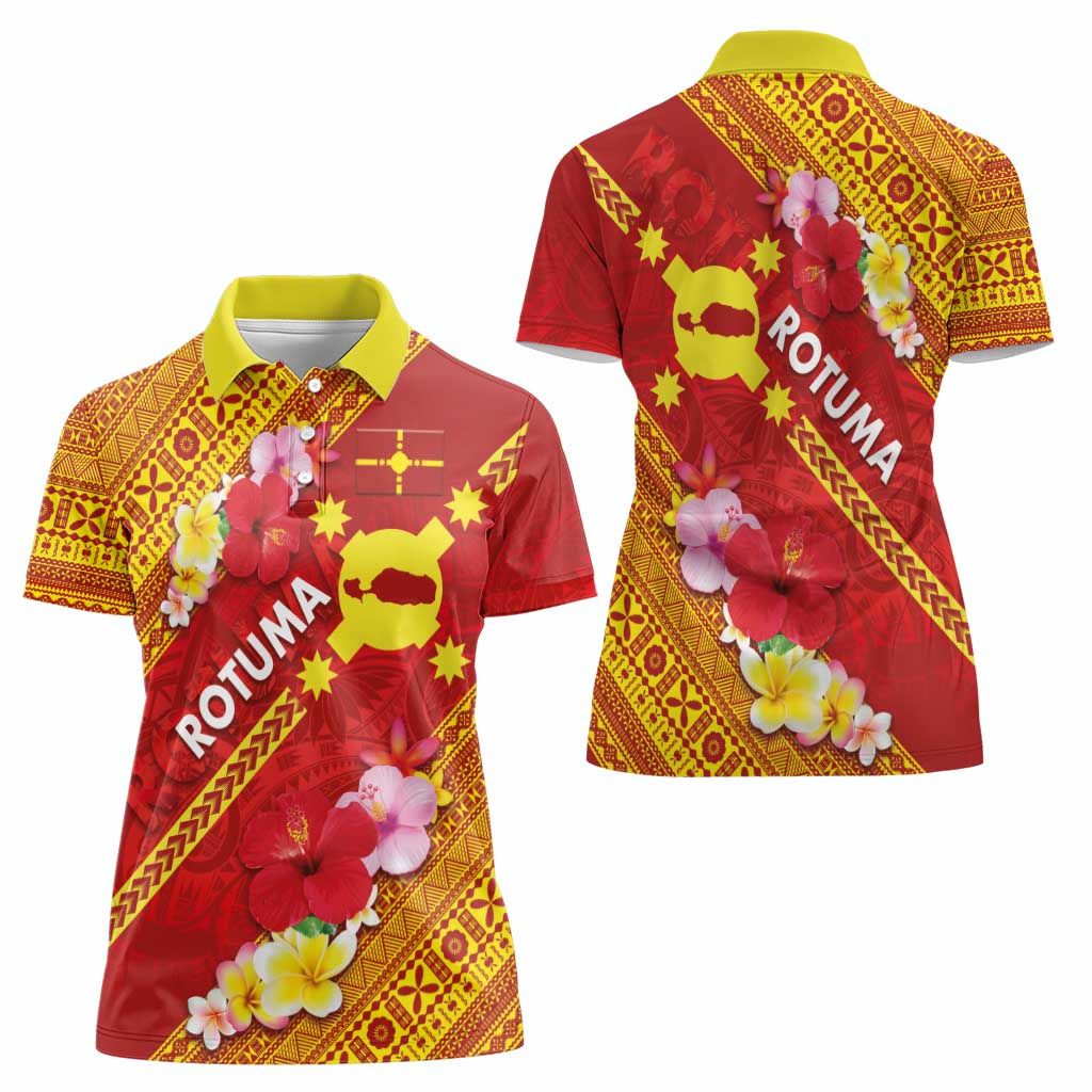 Rotuma Island Women Polo Shirt Fijian Tapa with Polynesian Art and Hibiscus LT03 - Polynesian Pride