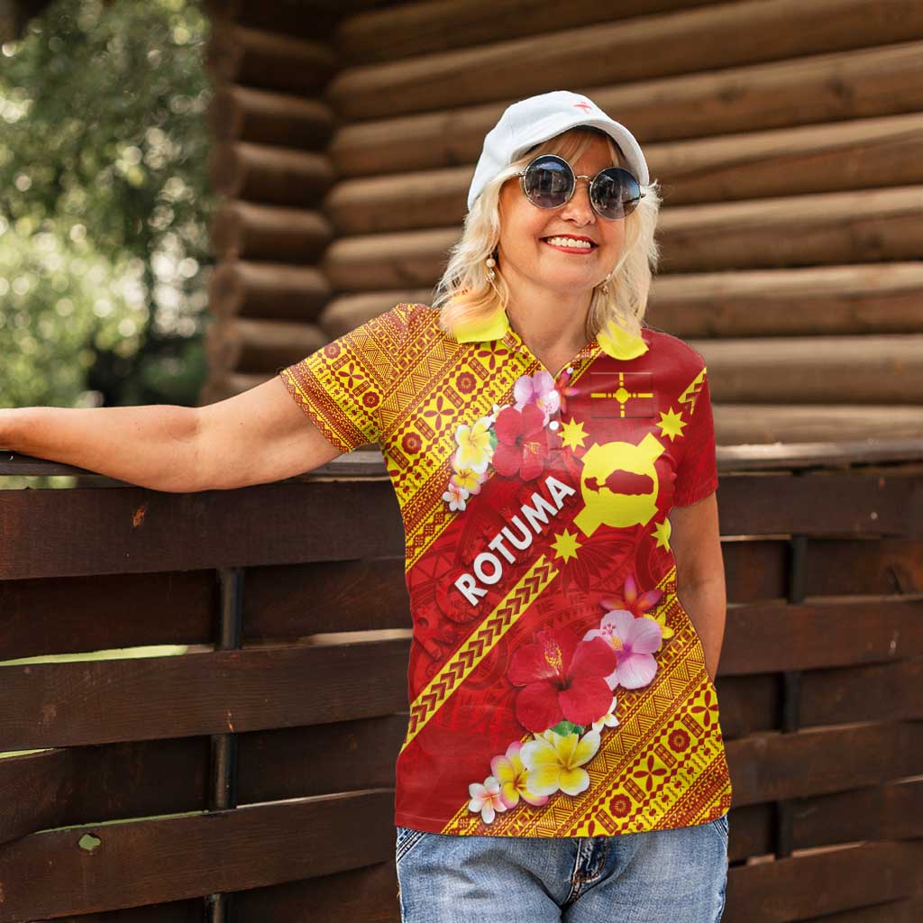 Rotuma Island Women Polo Shirt Fijian Tapa with Polynesian Art and Hibiscus LT03 - Polynesian Pride