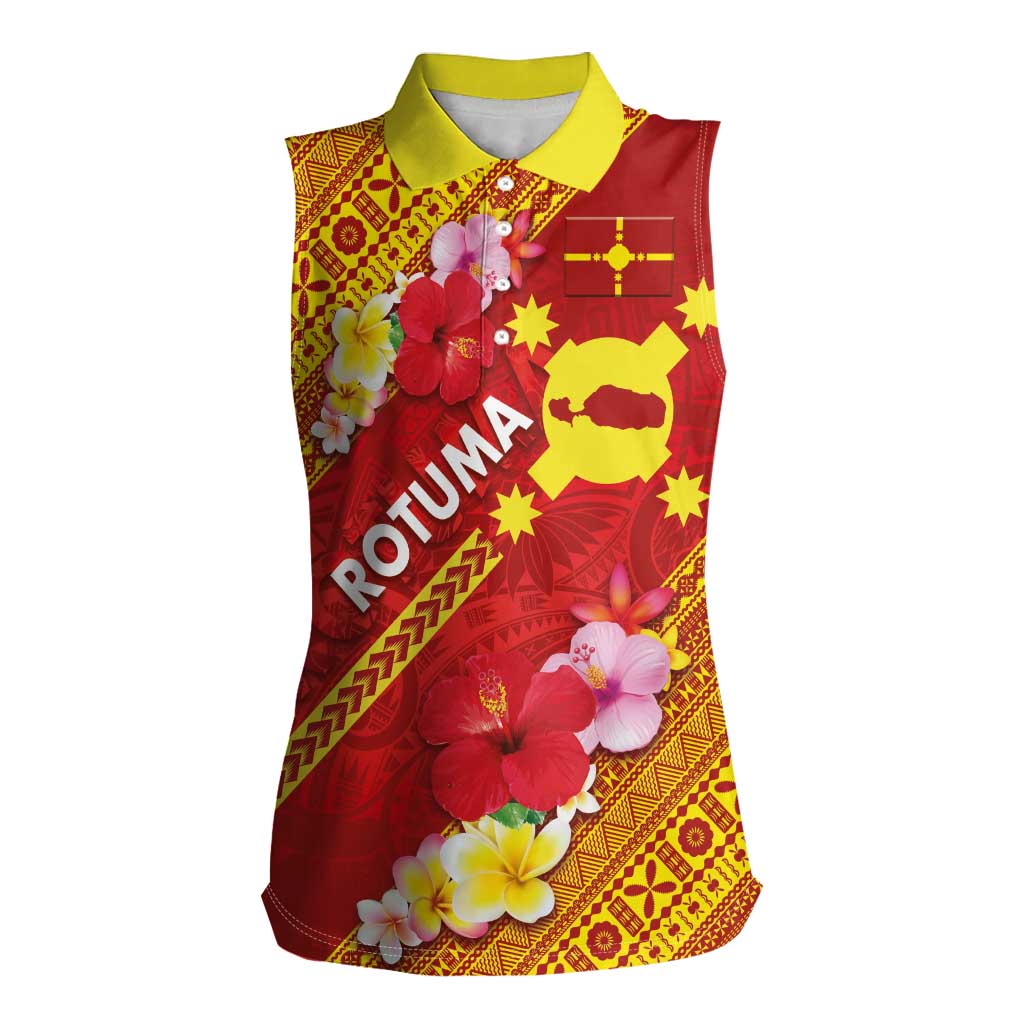 Rotuma Island Women Sleeveless Polo Shirt Fijian Tapa with Polynesian Art and Hibiscus LT03 Female Red - Polynesian Pride