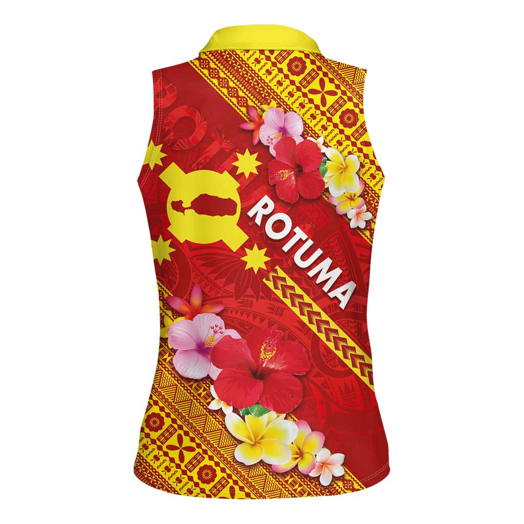 Rotuma Island Women Sleeveless Polo Shirt Fijian Tapa with Polynesian Art and Hibiscus LT03 - Polynesian Pride