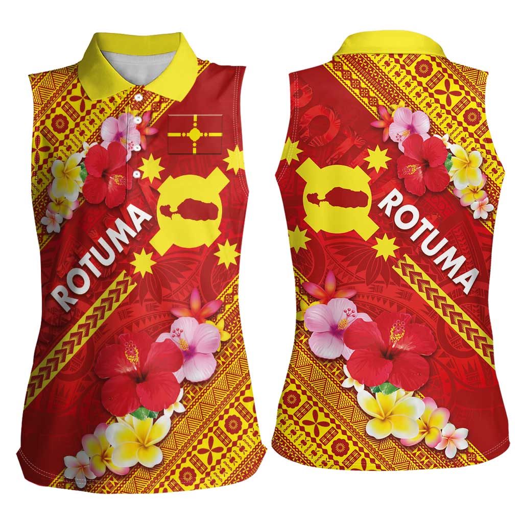 Rotuma Island Women Sleeveless Polo Shirt Fijian Tapa with Polynesian Art and Hibiscus LT03 - Polynesian Pride