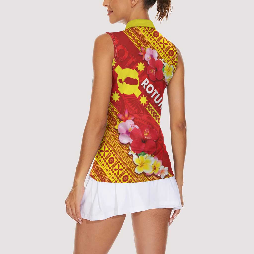 Rotuma Island Women Sleeveless Polo Shirt Fijian Tapa with Polynesian Art and Hibiscus LT03 - Polynesian Pride