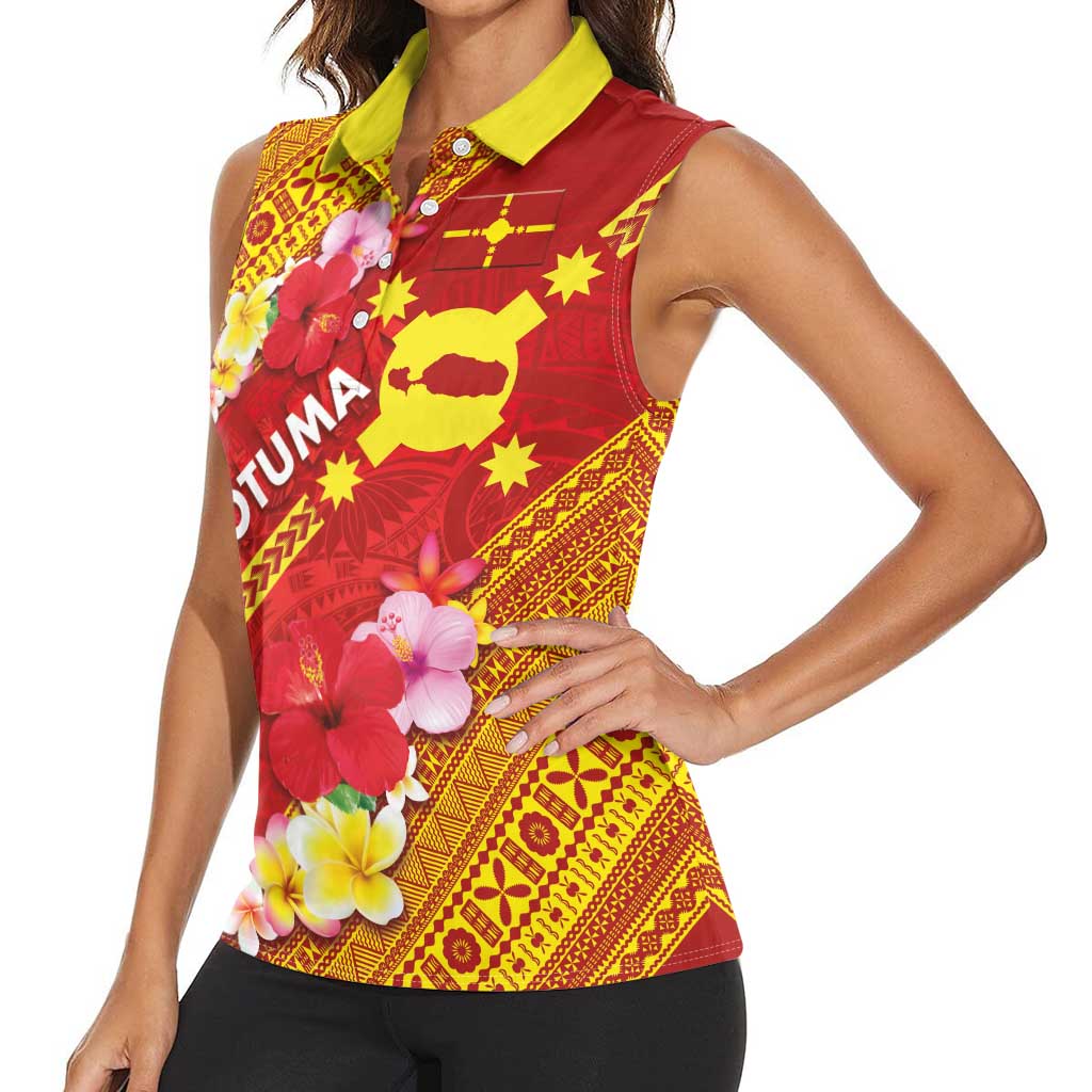 Rotuma Island Women Sleeveless Polo Shirt Fijian Tapa with Polynesian Art and Hibiscus LT03 - Polynesian Pride