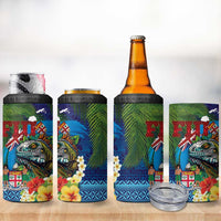Fiji Iguana-Coat of Arms 4 in 1 Can Cooler Tumbler with Hibiscus and Plumeria Palm Tree Tapa Art LT03 - Polynesian Pride