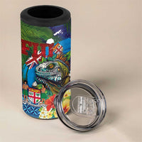 Fiji Iguana-Coat of Arms 4 in 1 Can Cooler Tumbler with Hibiscus and Plumeria Palm Tree Tapa Art LT03 - Polynesian Pride