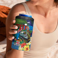 Fiji Iguana-Coat of Arms 4 in 1 Can Cooler Tumbler with Hibiscus and Plumeria Palm Tree Tapa Art LT03 - Polynesian Pride