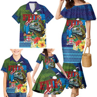Fiji Iguana-Coat of Arms Family Matching Mermaid Dress and Hawaiian Shirt with Hibiscus and Plumeria Palm Tree Tapa Art LT03 - Polynesian Pride