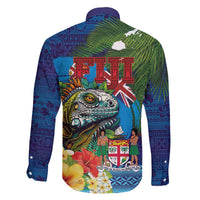 Fiji Iguana-Coat of Arms Family Matching Off The Shoulder Long Sleeve Dress and Hawaiian Shirt with Hibiscus and Plumeria Palm Tree Tapa Art LT03 - Polynesian Pride