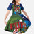 Fiji Iguana-Coat of Arms Family Matching Off Shoulder Maxi Dress and Hawaiian Shirt with Hibiscus and Plumeria Palm Tree Tapa Art