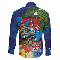 Fiji Iguana-Coat of Arms Family Matching Off Shoulder Maxi Dress and Hawaiian Shirt with Hibiscus and Plumeria Palm Tree Tapa Art LT03 - Polynesian Pride
