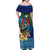 Fiji Iguana-Coat of Arms Family Matching Off Shoulder Maxi Dress and Hawaiian Shirt with Hibiscus and Plumeria Palm Tree Tapa Art