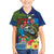 Fiji Iguana-Coat of Arms Family Matching Off Shoulder Maxi Dress and Hawaiian Shirt with Hibiscus and Plumeria Palm Tree Tapa Art