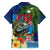Fiji Iguana-Coat of Arms Family Matching Off Shoulder Short Dress and Hawaiian Shirt with Hibiscus and Plumeria Palm Tree Tapa Art