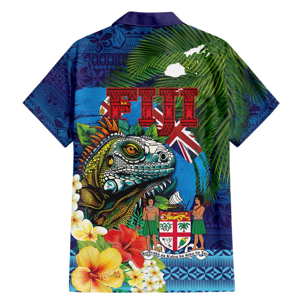 Fiji Iguana-Coat of Arms Family Matching Short Sleeve Bodycon Dress and Hawaiian Shirt with Hibiscus and Plumeria Palm Tree Tapa Art LT03 - Polynesian Pride