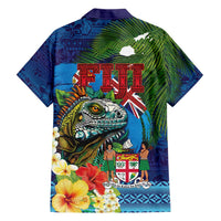 Fiji Iguana-Coat of Arms Family Matching Short Sleeve Bodycon Dress and Hawaiian Shirt with Hibiscus and Plumeria Palm Tree Tapa Art LT03 - Polynesian Pride