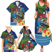 Fiji Iguana-Coat of Arms Family Matching Summer Maxi Dress and Hawaiian Shirt with Hibiscus and Plumeria Palm Tree Tapa Art LT03 - Polynesian Pride
