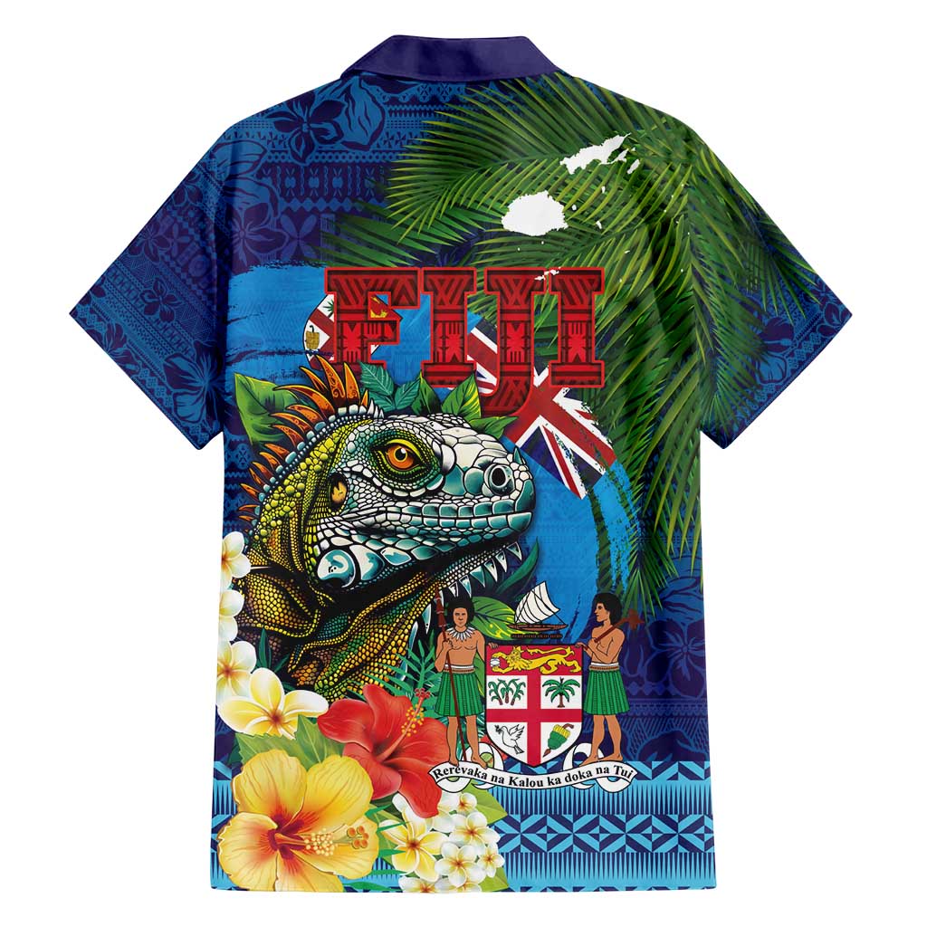 Fiji Iguana-Coat of Arms Family Matching Summer Maxi Dress and Hawaiian Shirt with Hibiscus and Plumeria Palm Tree Tapa Art LT03 - Polynesian Pride