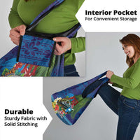 Fiji Iguana-Coat of Arms Grocery Bag with Hibiscus and Plumeria Palm Tree Tapa Art