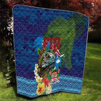 Fiji Iguana-Coat of Arms Quilt with Hibiscus and Plumeria Palm Tree Tapa Art