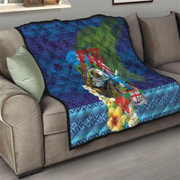 Fiji Iguana-Coat of Arms Quilt with Hibiscus and Plumeria Palm Tree Tapa Art