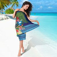 Fiji Iguana-Coat of Arms Sarong with Hibiscus and Plumeria Palm Tree Tapa Art