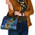 Fiji Iguana-Coat of Arms Shoulder Handbag with Hibiscus and Plumeria Palm Tree Tapa Art