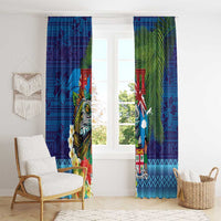 Fiji Iguana-Coat of Arms Window Curtain with Hibiscus and Plumeria Palm Tree Tapa Art