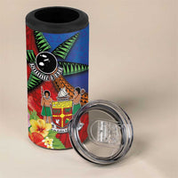 Personalised Fiji and Rotuma Together 4 in 1 Can Cooler Tumbler Fjian Masi and Pacific Pattern Mix Culture LT03 - Polynesian Pride